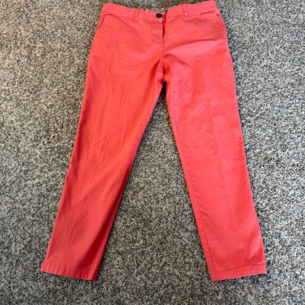Boden Richmond Ankle Pants Coral Pink Zip Hem Chino Trousers Womens 8P UK 12P